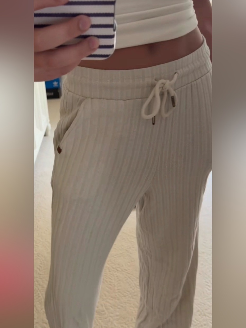 Ribbed Lounge Pants — Cream Wide-Leg